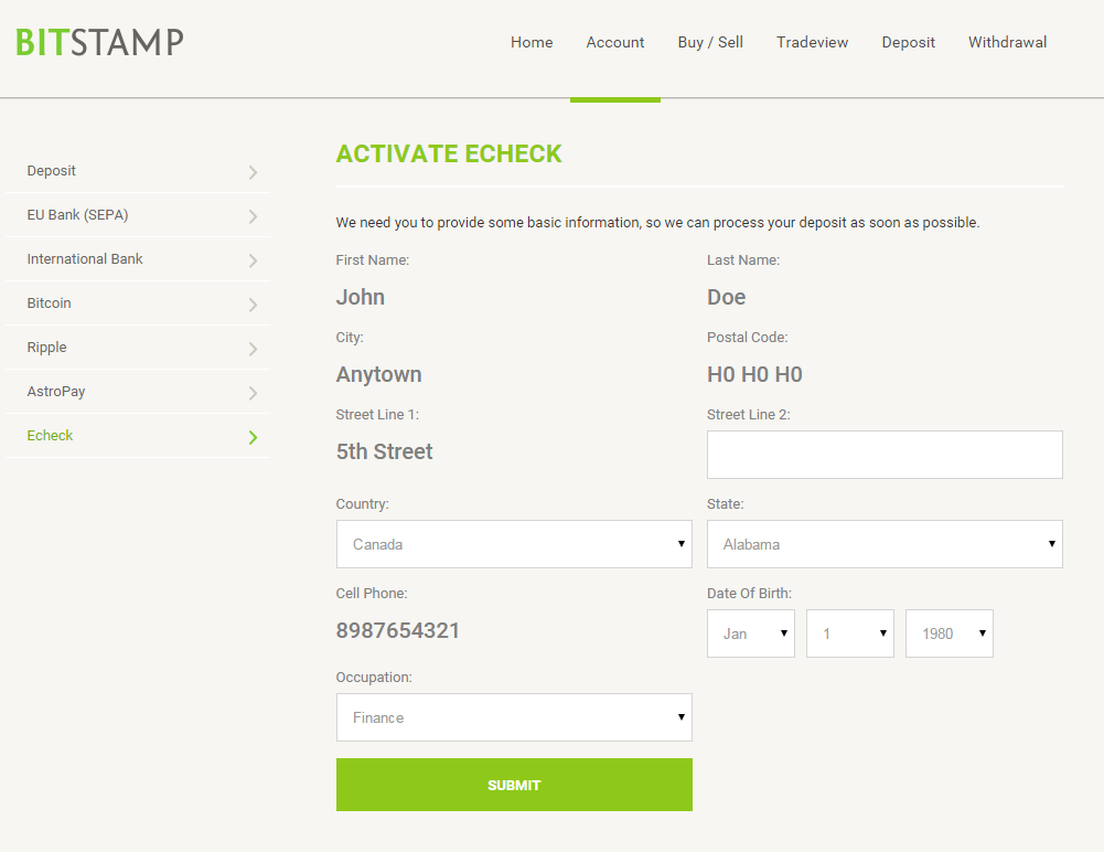 how to make deposits in bitstamp